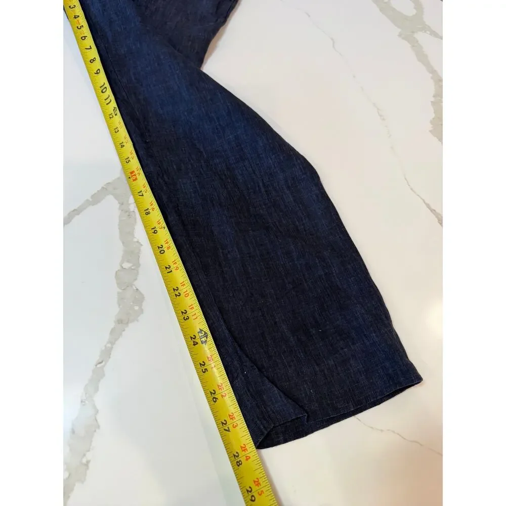 COS 100% linen straight leg cropped ankle pant navy EU 34 US 4 lined